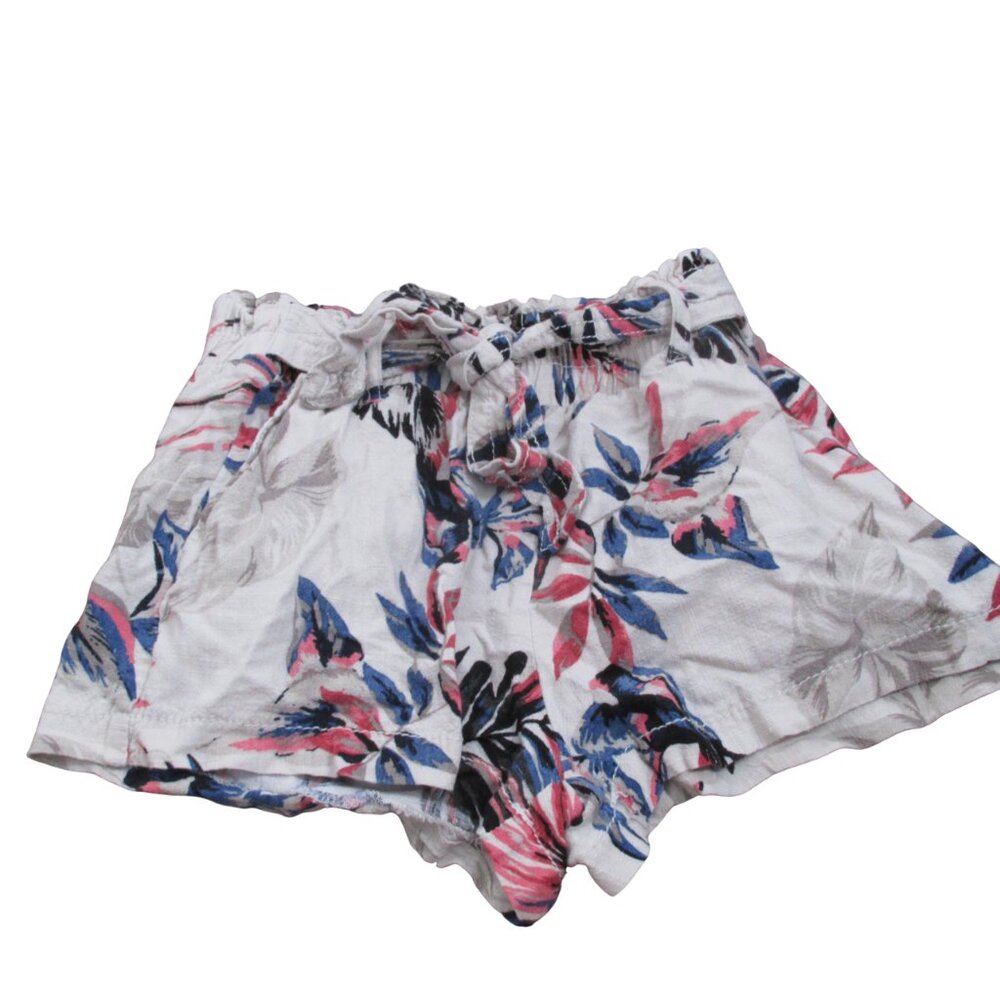 Cali 1850 Los Angeles Belted Chino Shorts Womens XS Cream Floral Elastic Pull On